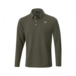 Mizuno Breath Thermo L/S Polo メンズ オリーブ | JP-148362