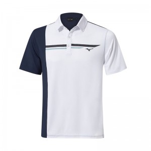 Mizuno QD Elite Panel Polo メンズ 白 ネイビー | JP-359621