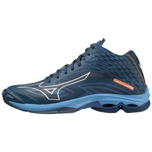 Mizuno Wave Lightning Z7Mid バレーボールシューズ レディース ネイビー 白 青 | JP-480723