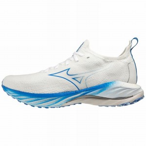 Mizuno Wave Neo 風 ランニングシューズ メンズ 白 青 | JP-380145