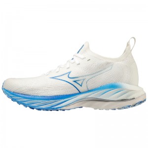 Mizuno Wave Neo 風 ランニングシューズ レディース 白 青 | JP-430978