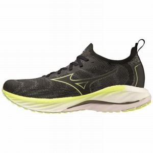 Mizuno Wave Neo 風 ランニングシューズ メンズ 黒 黄色 | JP-491327