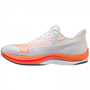 Mizuno Wave Rebellion Sonic ランニングシューズ メンズ 白 ライトオレンジ 青 | JP-045826