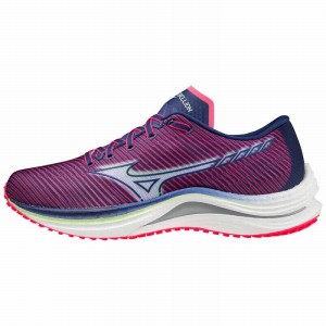 Mizuno Wave Rebellion ランニングシューズ レディース ピンク インディゴブルー 白 | JP-843715