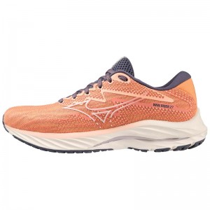 Mizuno Wave Rider 27 ランニングシューズ レディース コーラル 色 白 | JP-483651