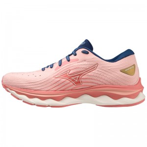 Mizuno Wave Sky 6 ランニングシューズ レディース コーラル 色 グレー 青 | JP-279856