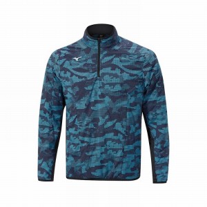 Mizuno 冬の Stretch 1/4 Zip トップス メンズ 青 | JP-467239