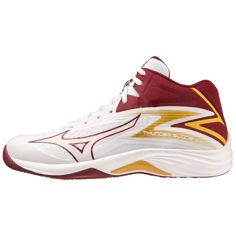 Mizuno Thunder Blade Z ミッドカット バレーボールシューズ レディース 白 暗赤 ゴールド | JP-429530