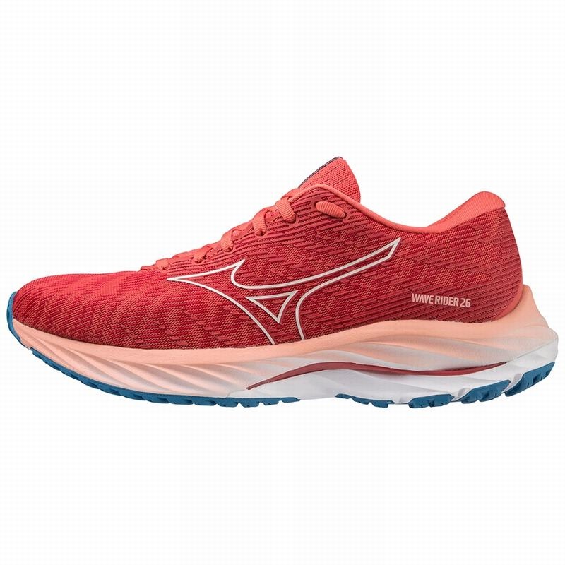 Mizuno Wave Rider 26 ランニングシューズ レディース コーラル 色 グレー 青 | JP-734851