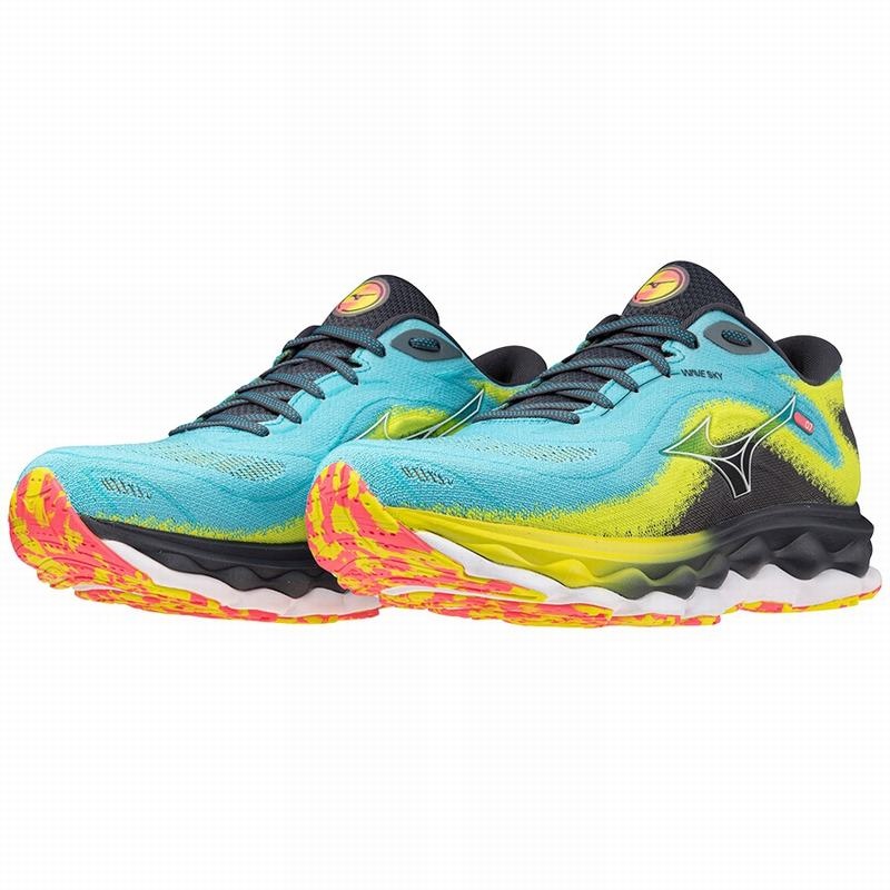 Mizuno Wave Sky 7 ランニングシューズ メンズ 青 白 | JP-108279