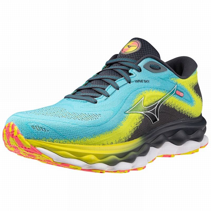 Mizuno Wave Sky 7 ランニングシューズ メンズ 青 白 | JP-108279