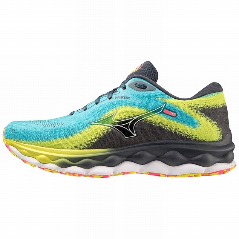 Mizuno Wave Sky 7 ランニングシューズ メンズ 青 白 | JP-108279