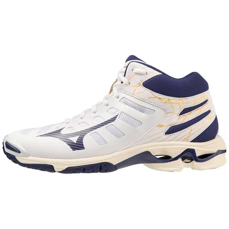 Mizuno Wave Voltage ミッドカット バレーボールシューズ レディース 白 ゴールド | JP-261453